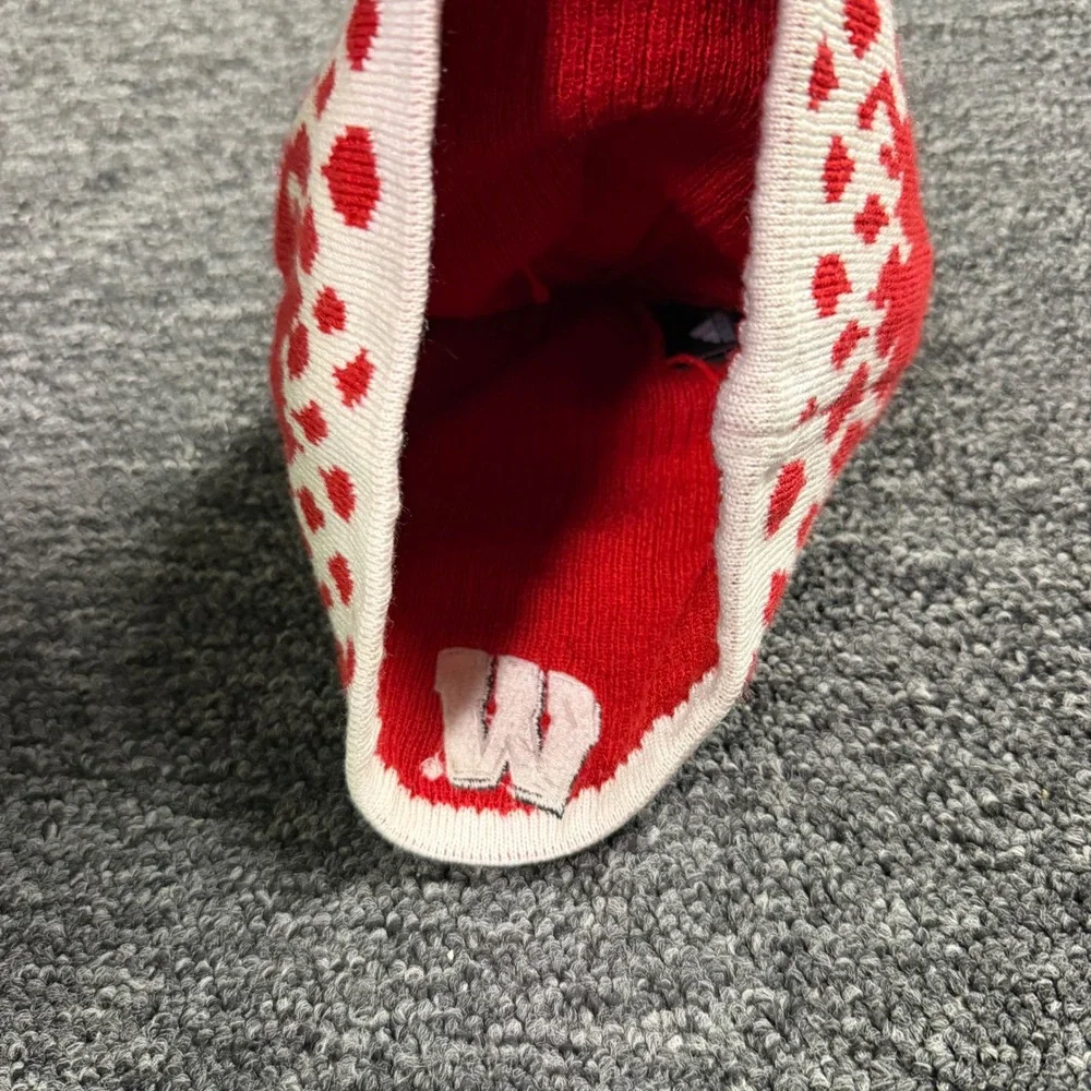 Adidas Beanie Men OS Red Wisconsin Badgers Flame Knit Hat Motion W NCAA Hat‎ y2k